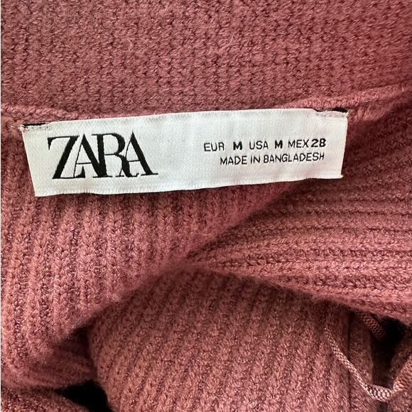 ZARA Mauve Balloon Sleeve V-Neck Cropped Button Chunky Knit Cardigan Sweater M - Picture 7 of 11
